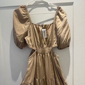 Tan Canvas Maxi Dress with Cutouts